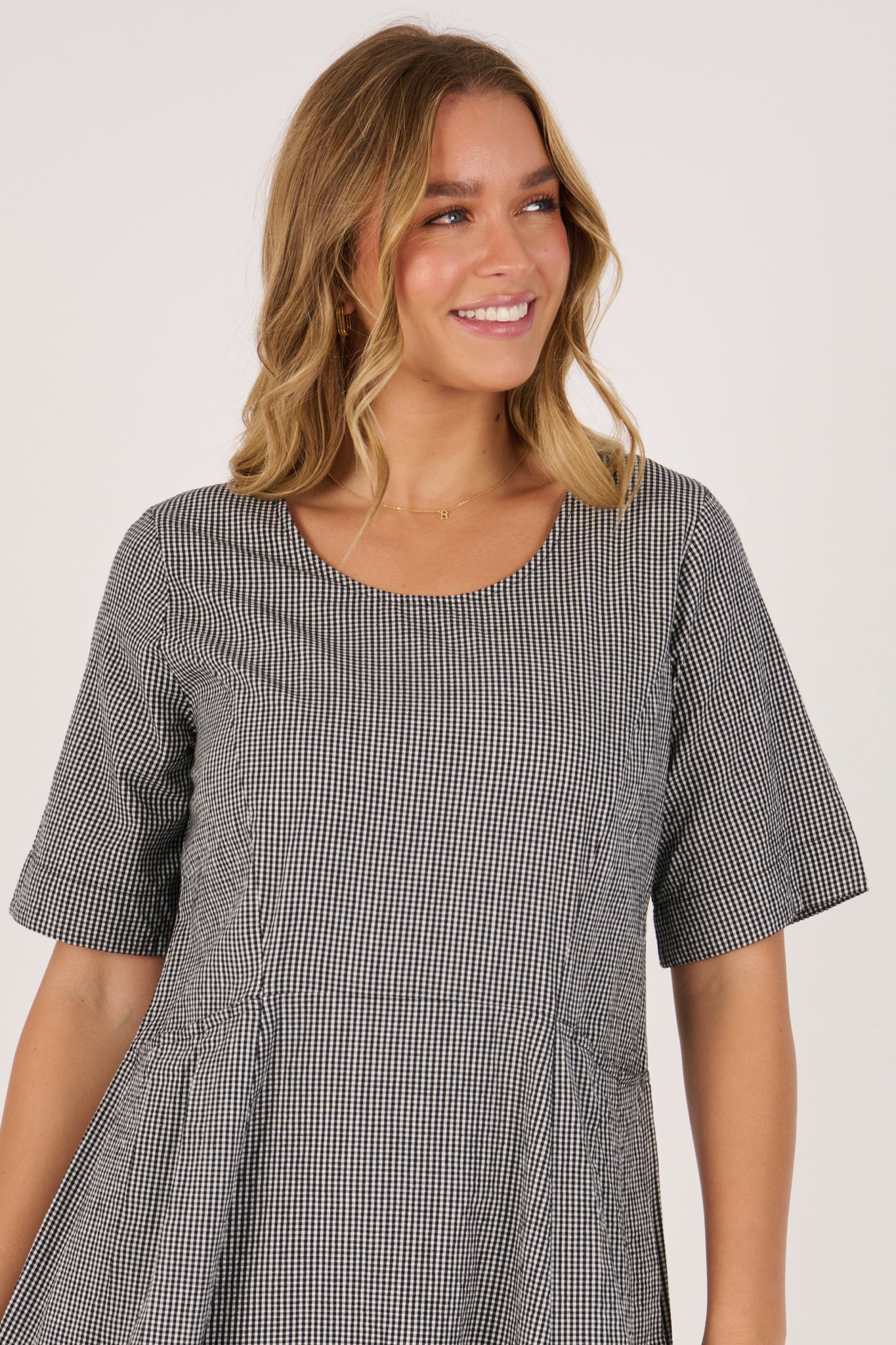 Ellis and Dewey Pleat Pocket Dress - Black Check