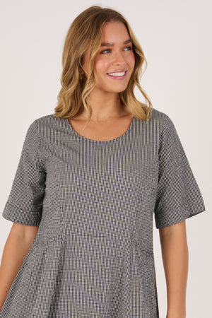 Ellis and Dewey Pleat Pocket Dress - Black Check