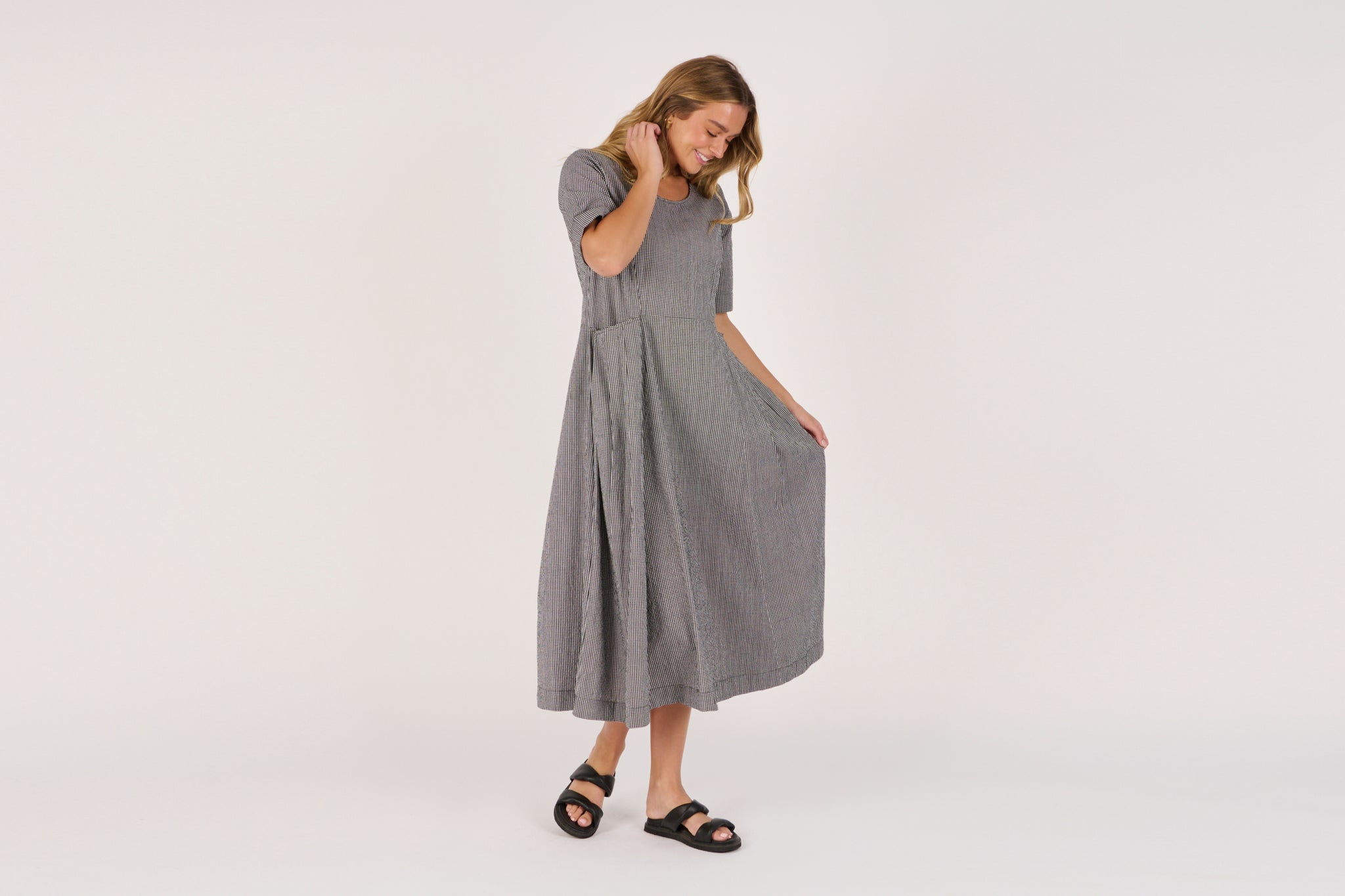 Ellis and Dewey Pleat Pocket Dress - Black Check