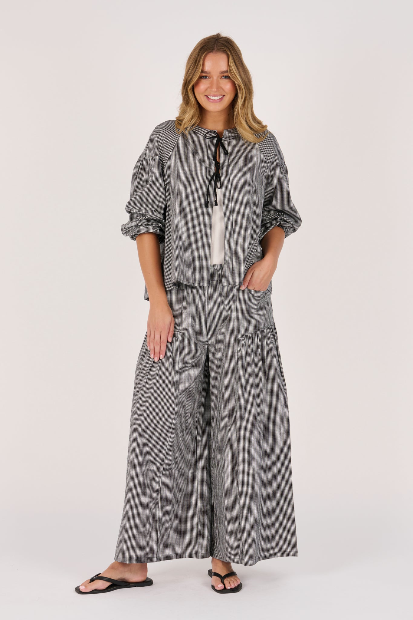 Ellis and Dewey Tie Front Jacket - Black Check