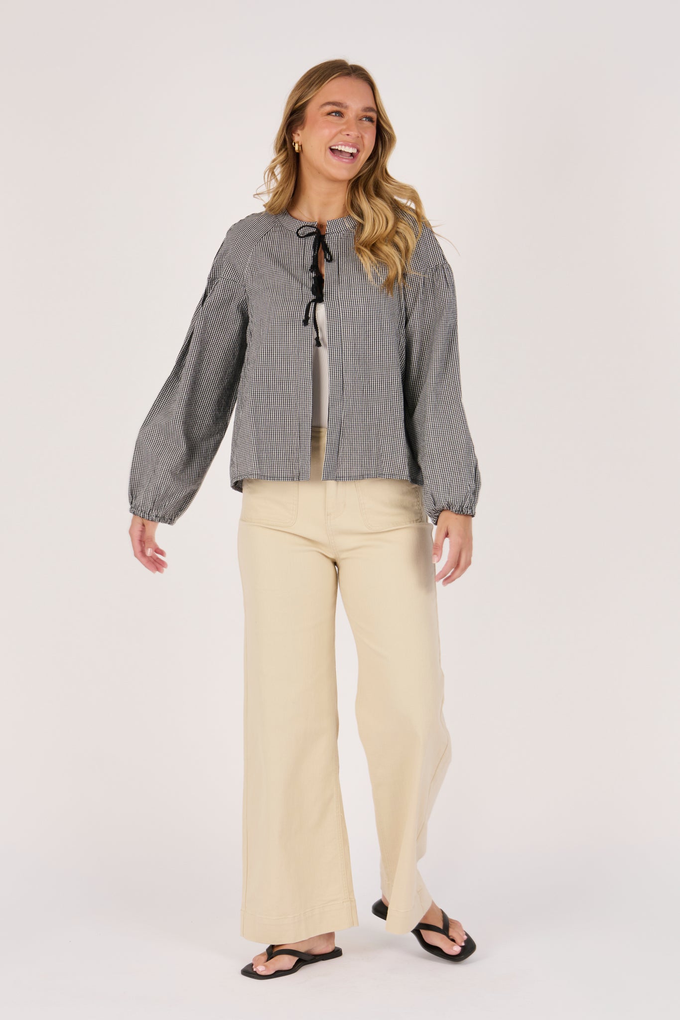 Ellis and Dewey Tie Front Jacket - Black Check