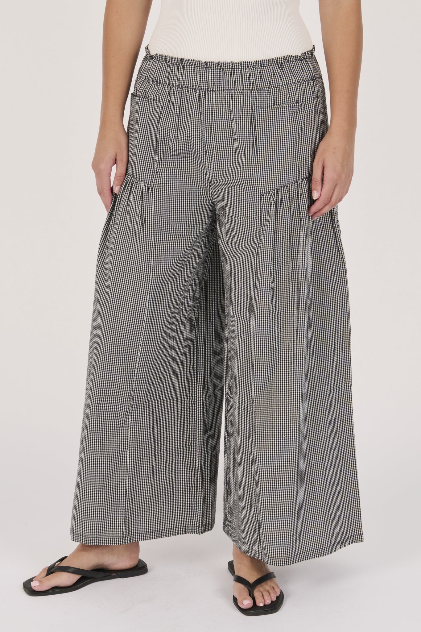 Ellis and Dewey Gather Detail Pant - Black Check