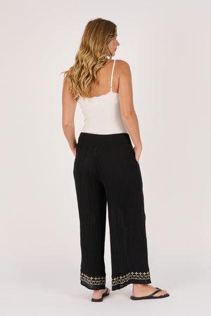 Ellis and Dewey Shirred Waist Wide Leg Pant - Black