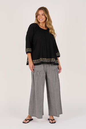 Ellis and Dewey Gathered Neck Blouse - Black