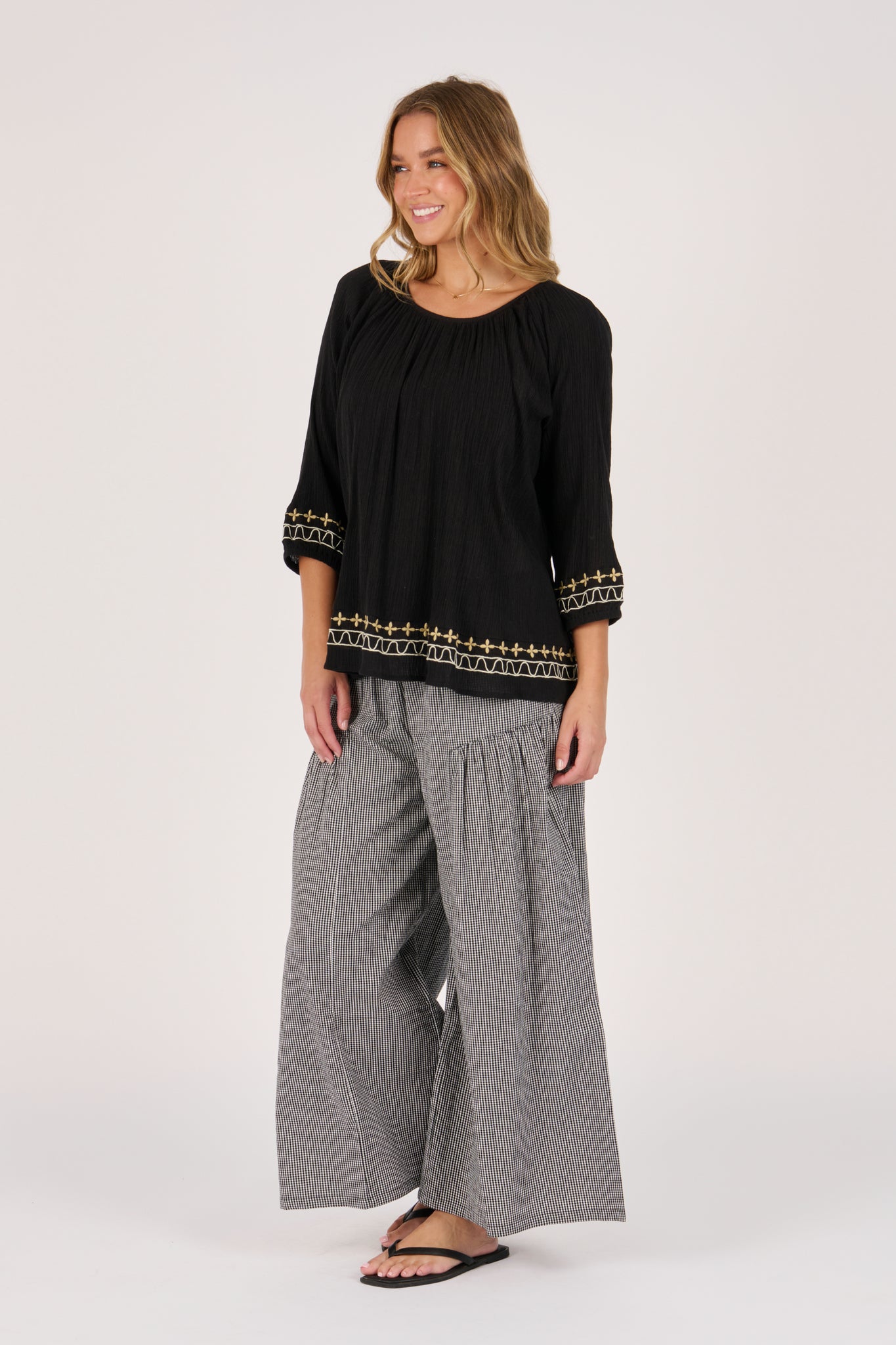 Ellis and Dewey Gathered Neck Blouse - Black