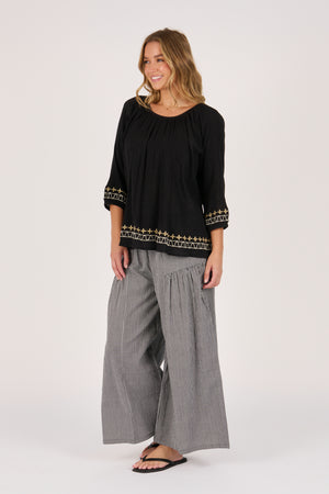 Ellis and Dewey Gathered Neck Blouse - Black