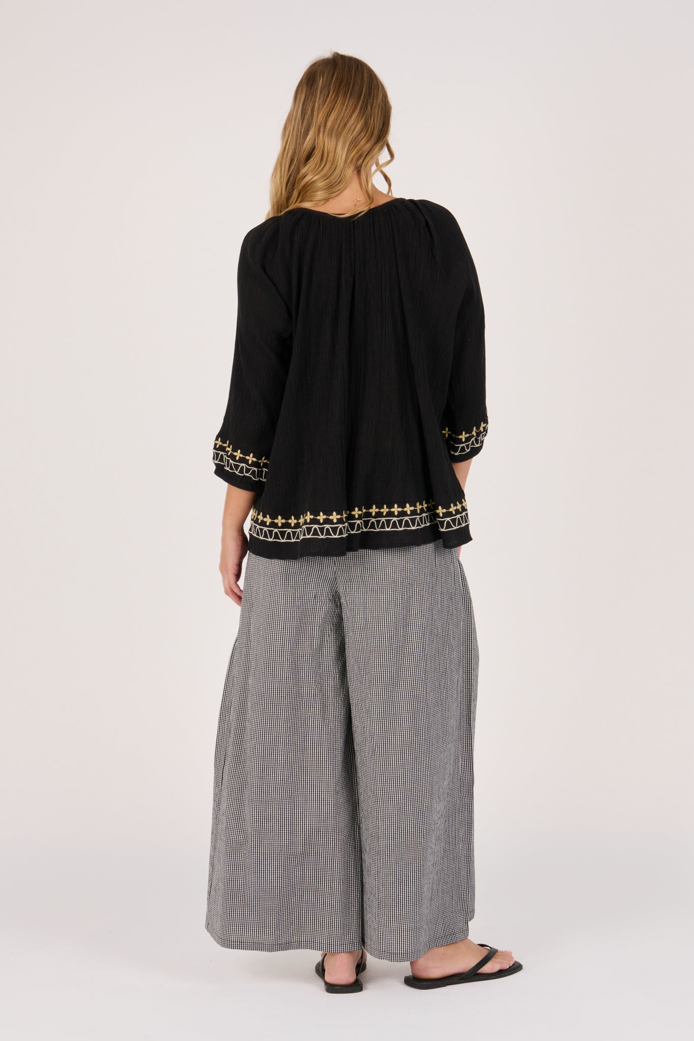 Ellis and Dewey Gathered Neck Blouse - Black