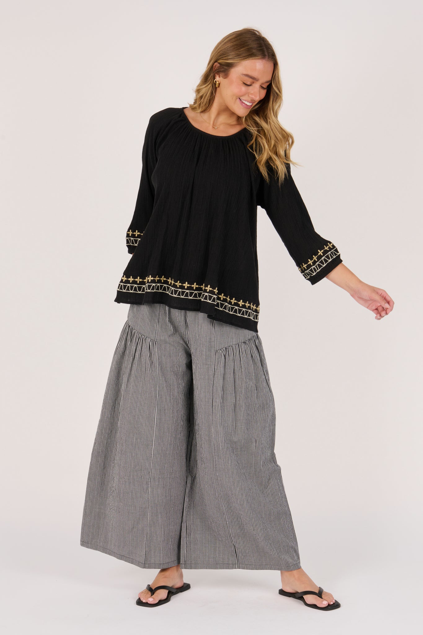 Ellis and Dewey Gathered Neck Blouse - Black