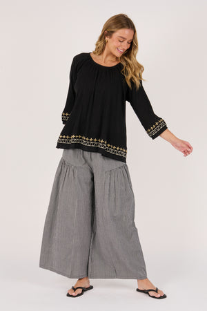 Ellis and Dewey Gathered Neck Blouse - Black