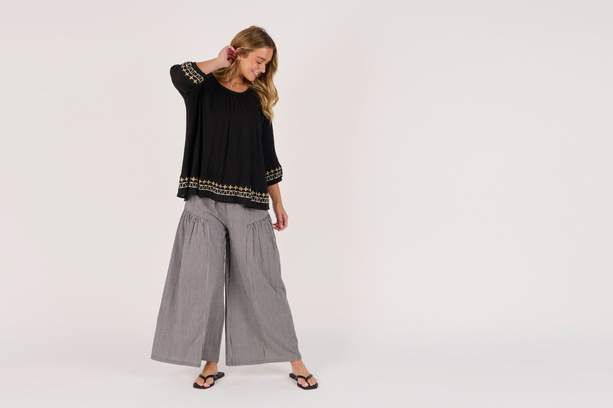 Ellis and Dewey Gathered Neck Blouse - Black