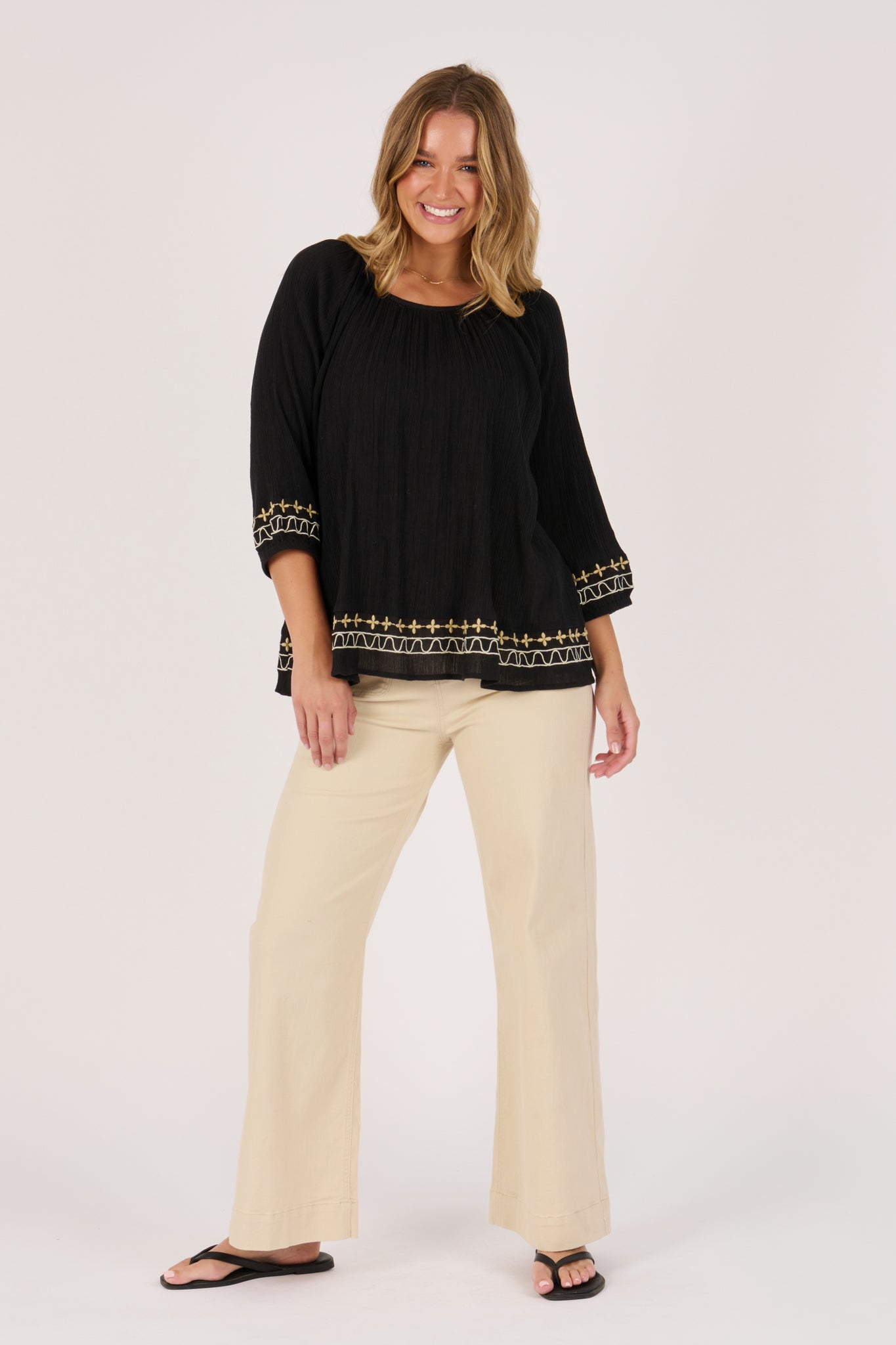 Ellis and Dewey Gathered Neck Blouse - Black