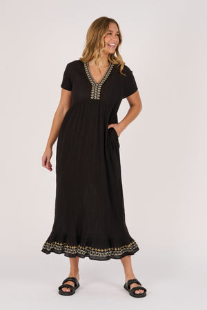 Ellis and Dewey V Neck Maxi Dress - Black