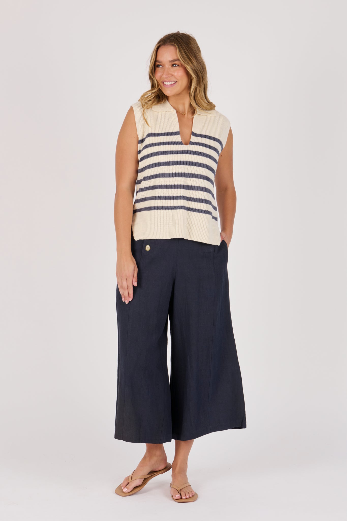 Ellis and Dewey Collared Knit Vest - Blue/White Stripe