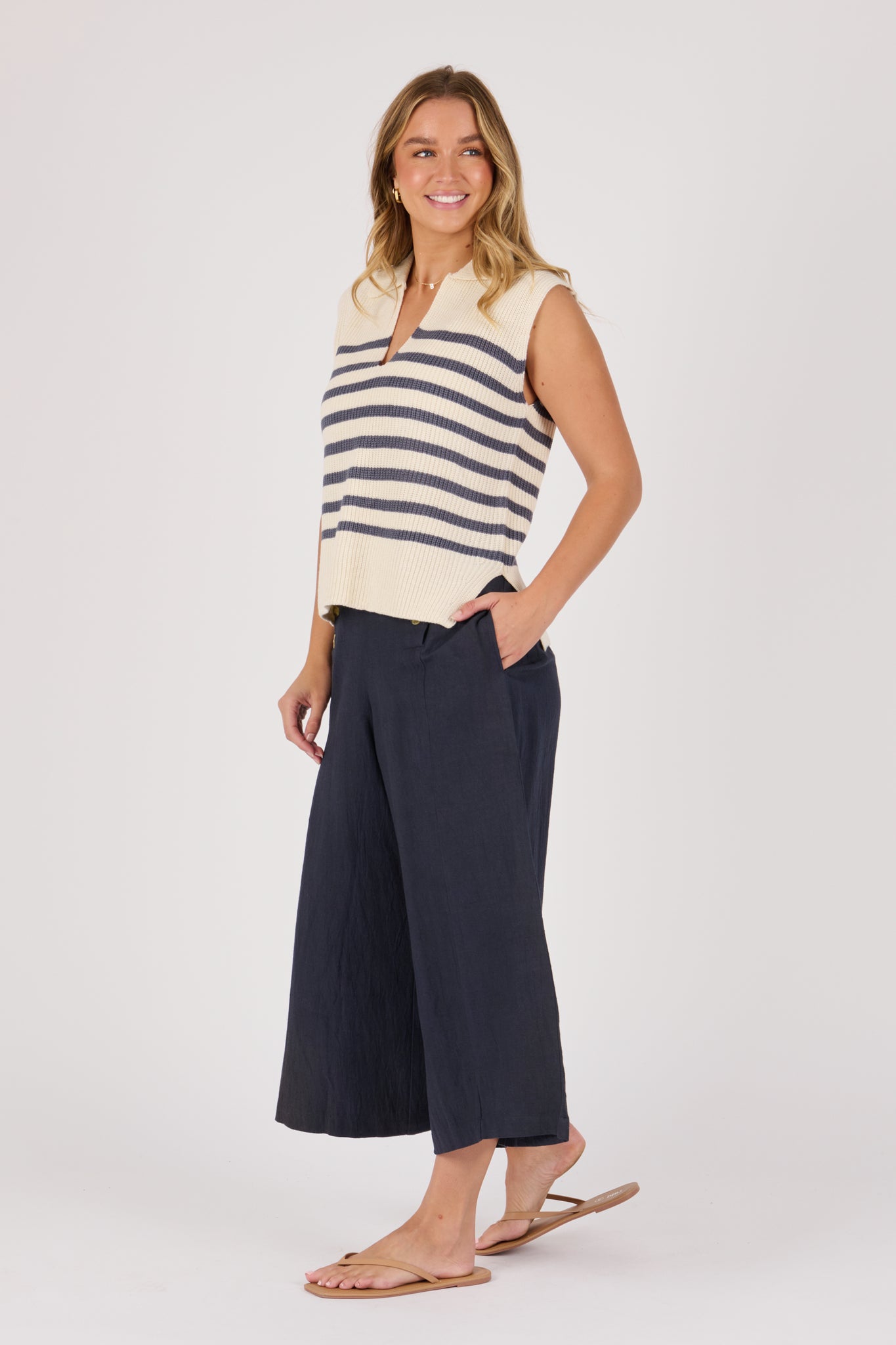 Ellis and Dewey Collared Knit Vest - Blue/White Stripe