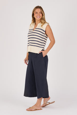 Ellis and Dewey Collared Knit Vest - Blue/White Stripe
