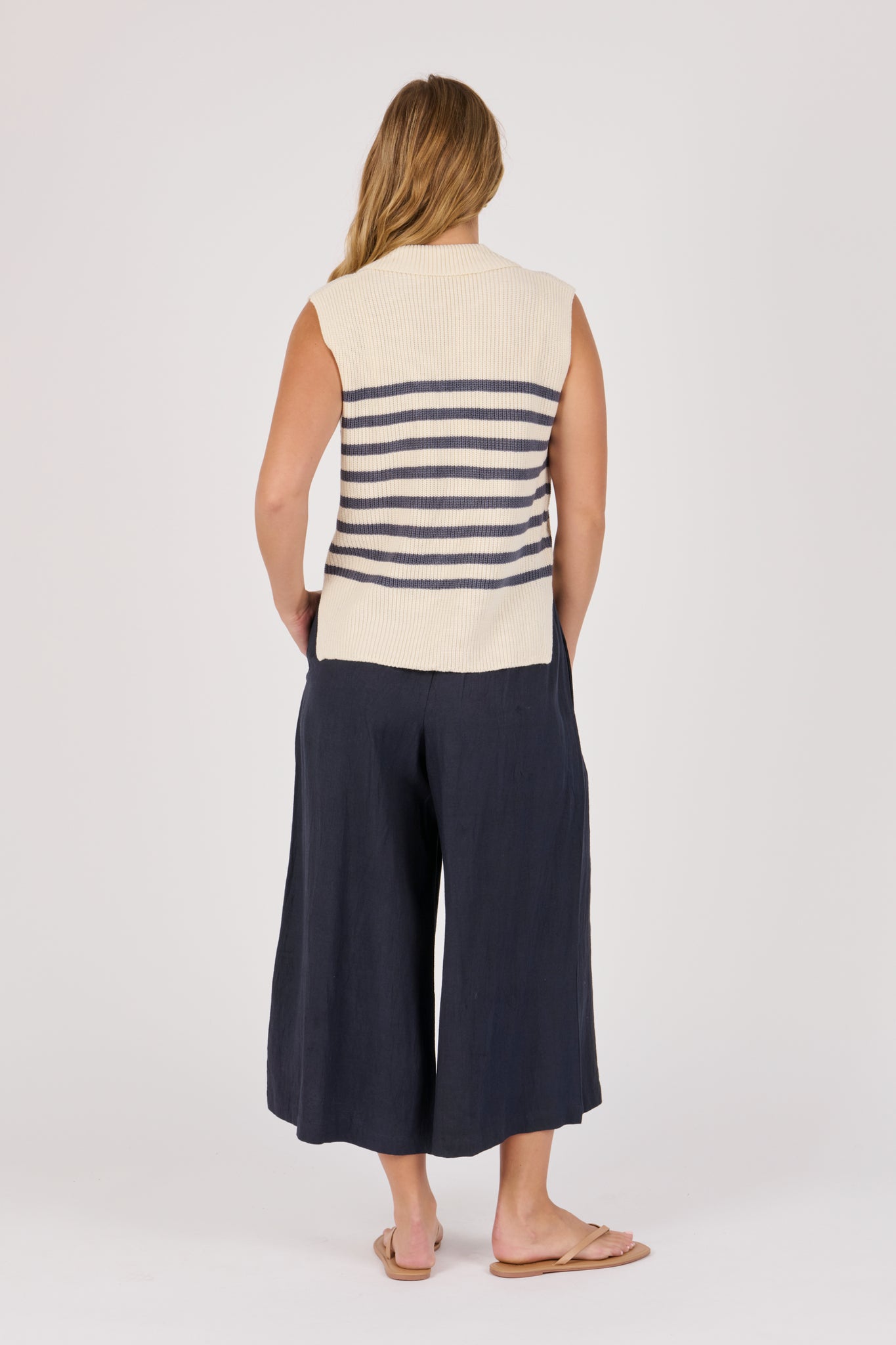 Ellis and Dewey Collared Knit Vest - Blue/White Stripe