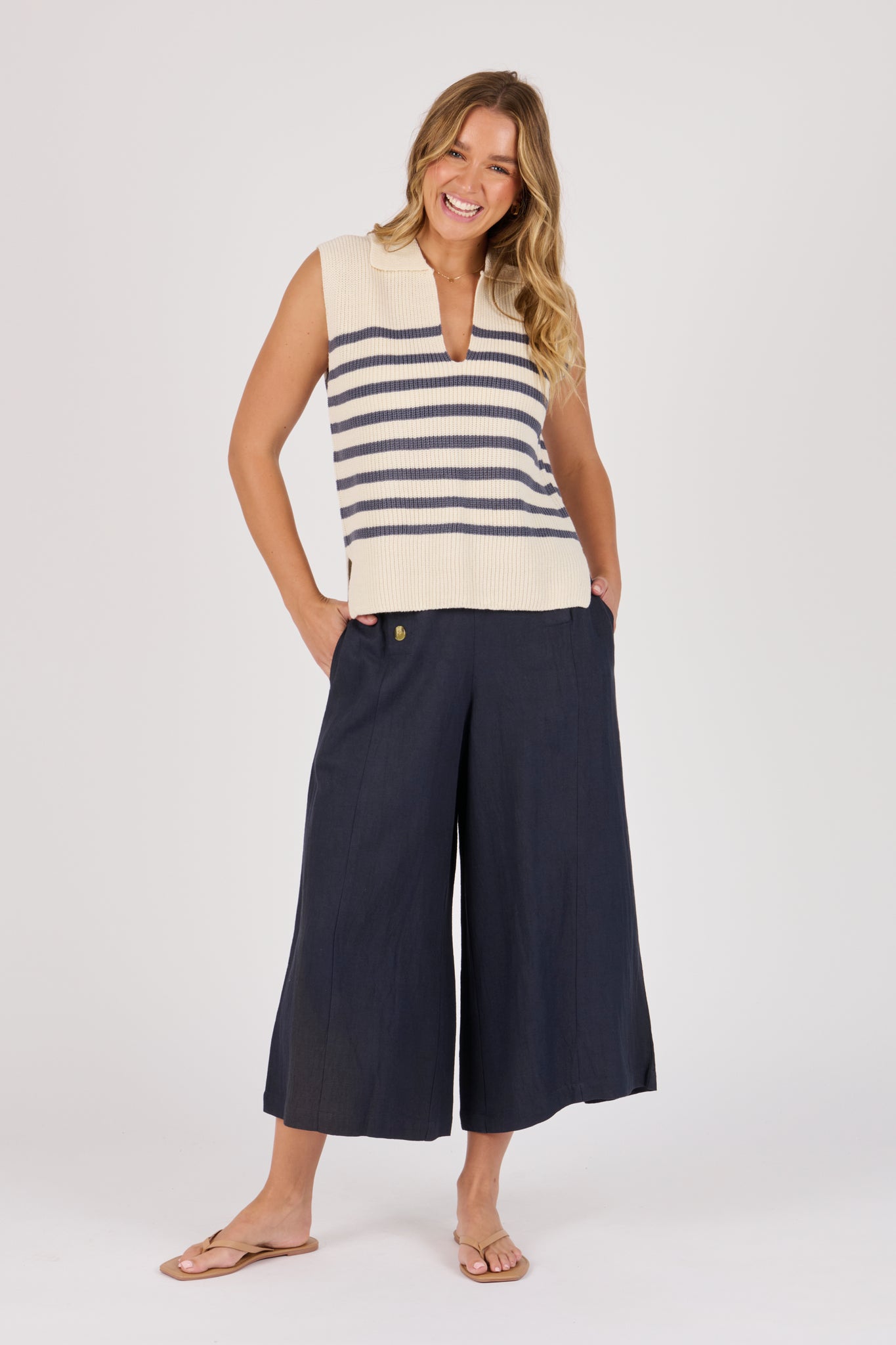 Ellis and Dewey Collared Knit Vest - Blue/White Stripe