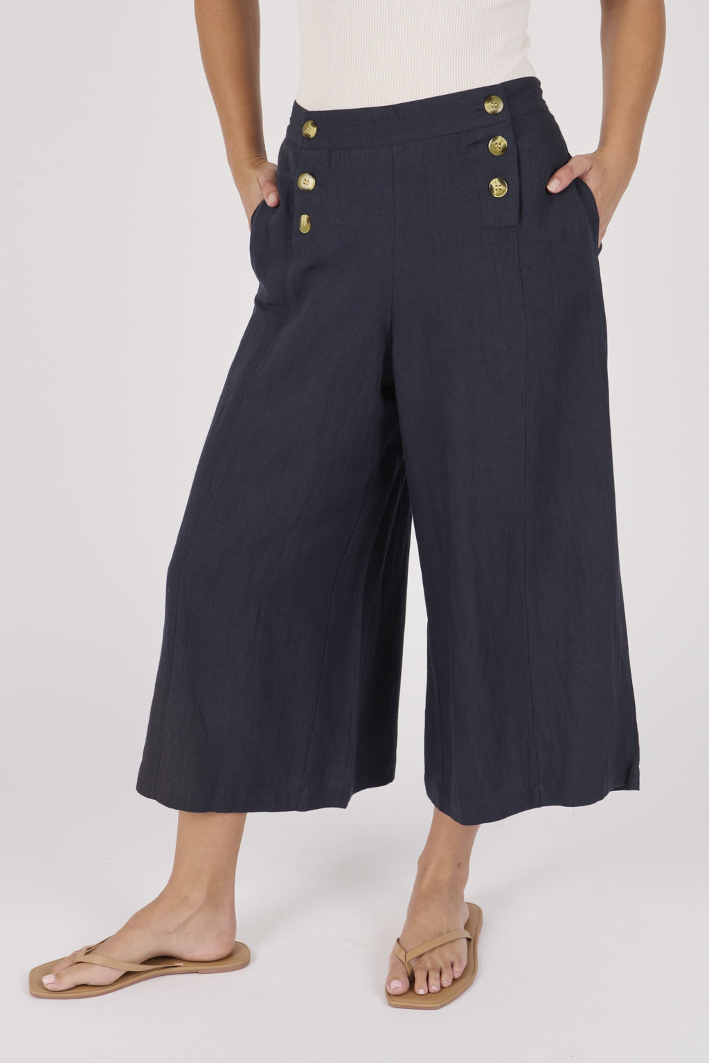 Ellis and Dewey Button Detail Pant - Blue