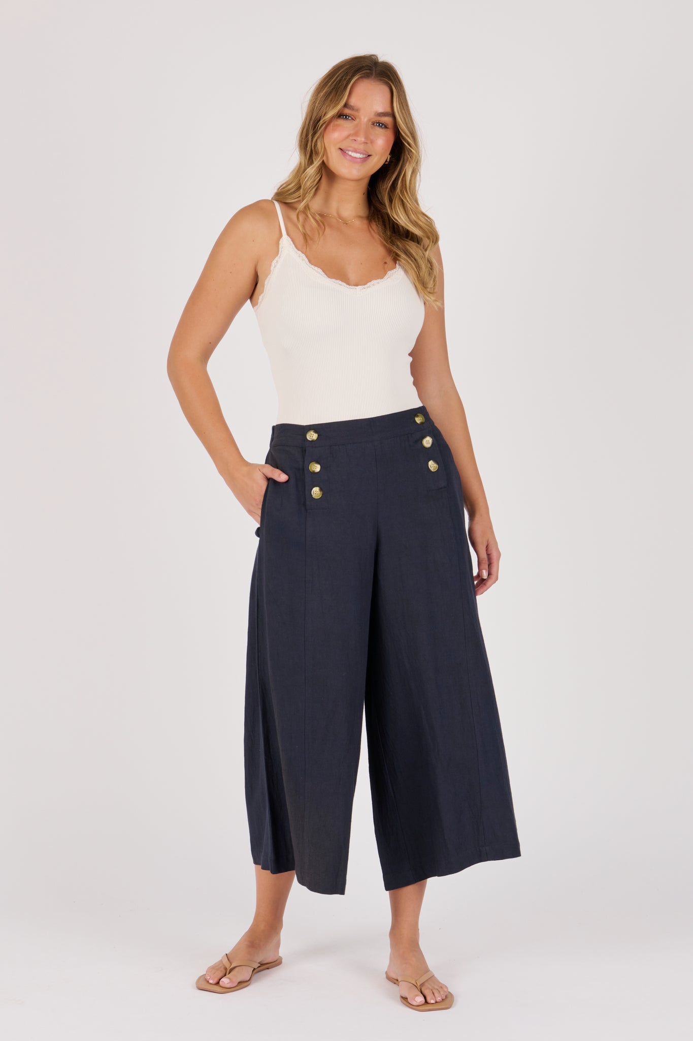 Ellis and Dewey Button Detail Pant - Blue