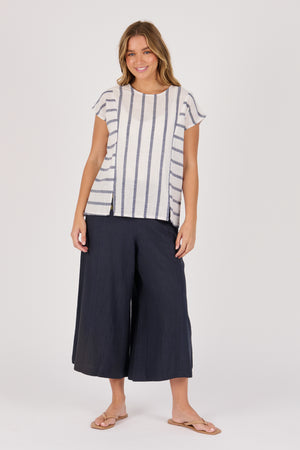 Ellis and Dewey Panel Detail Blouse - Blue Stripe