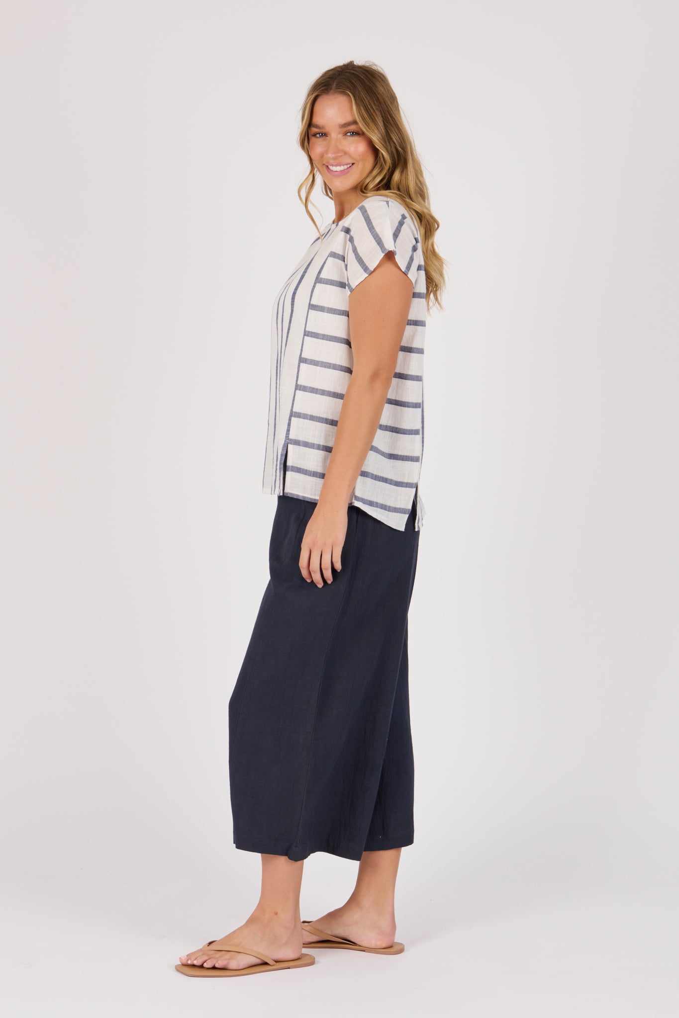 Ellis and Dewey Panel Detail Blouse - Blue Stripe