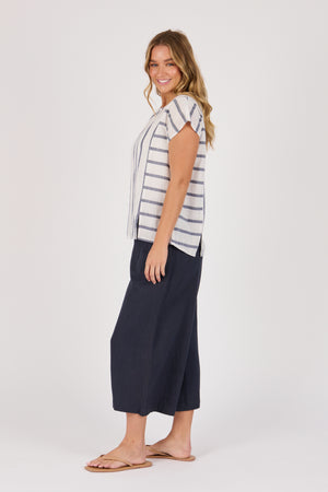 Ellis and Dewey Panel Detail Blouse - Blue Stripe