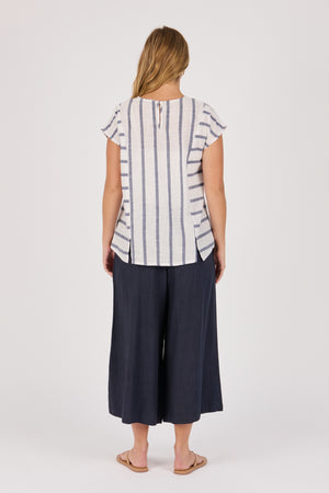 Ellis and Dewey Panel Detail Blouse - Blue Stripe
