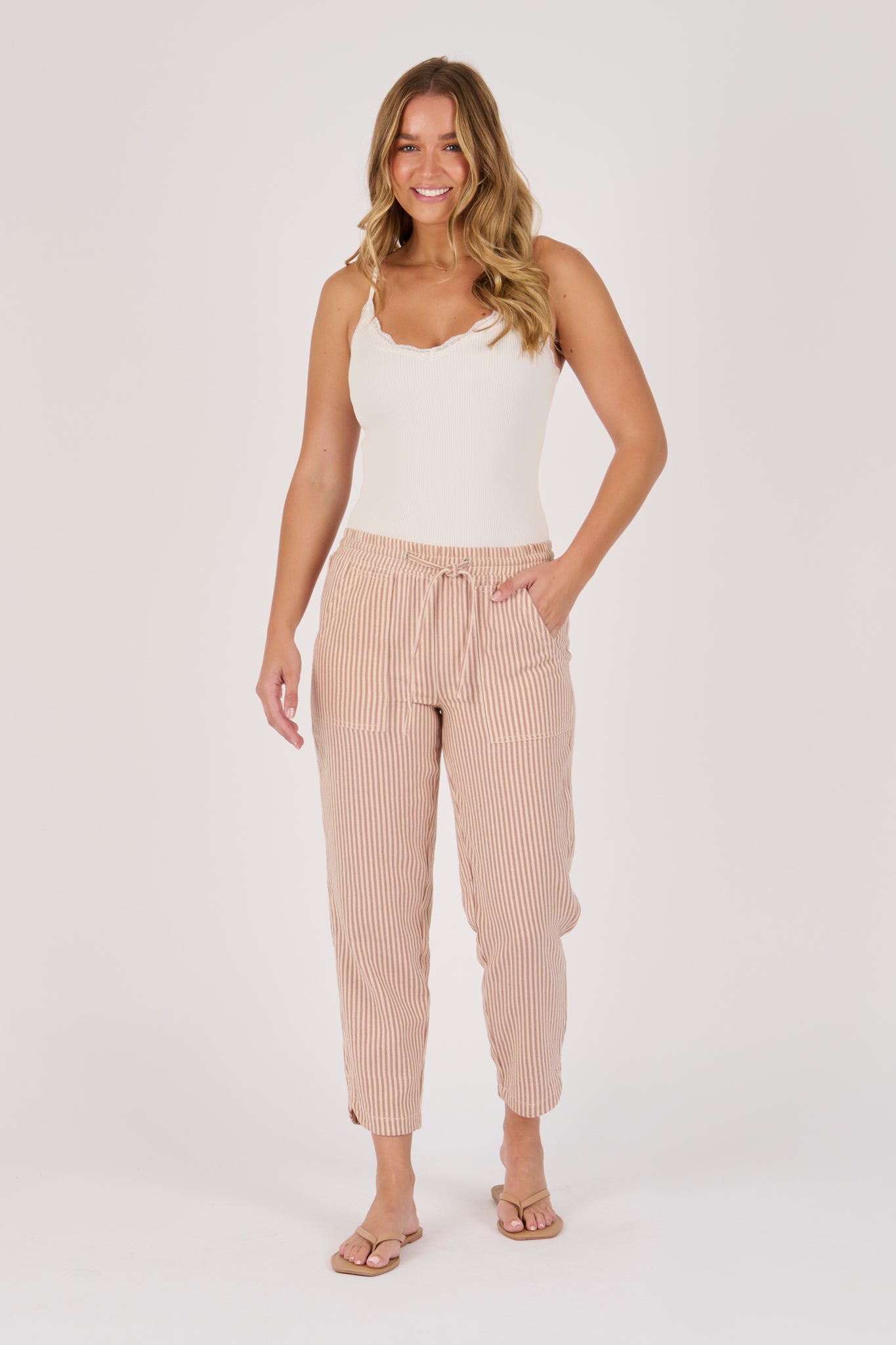 Ellis and Dewey Beach Pant - Mocha Stripe