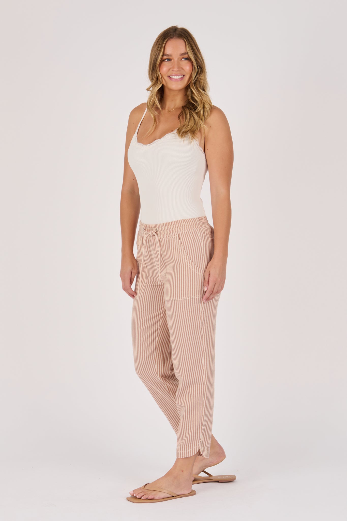 Ellis and Dewey Beach Pant - Mocha Stripe