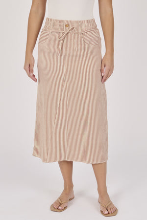 Ellis and Dewey Panelled Pull On Skirt - Mocha Stripe