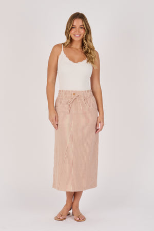Ellis and Dewey Panelled Pull On Skirt - Mocha Stripe