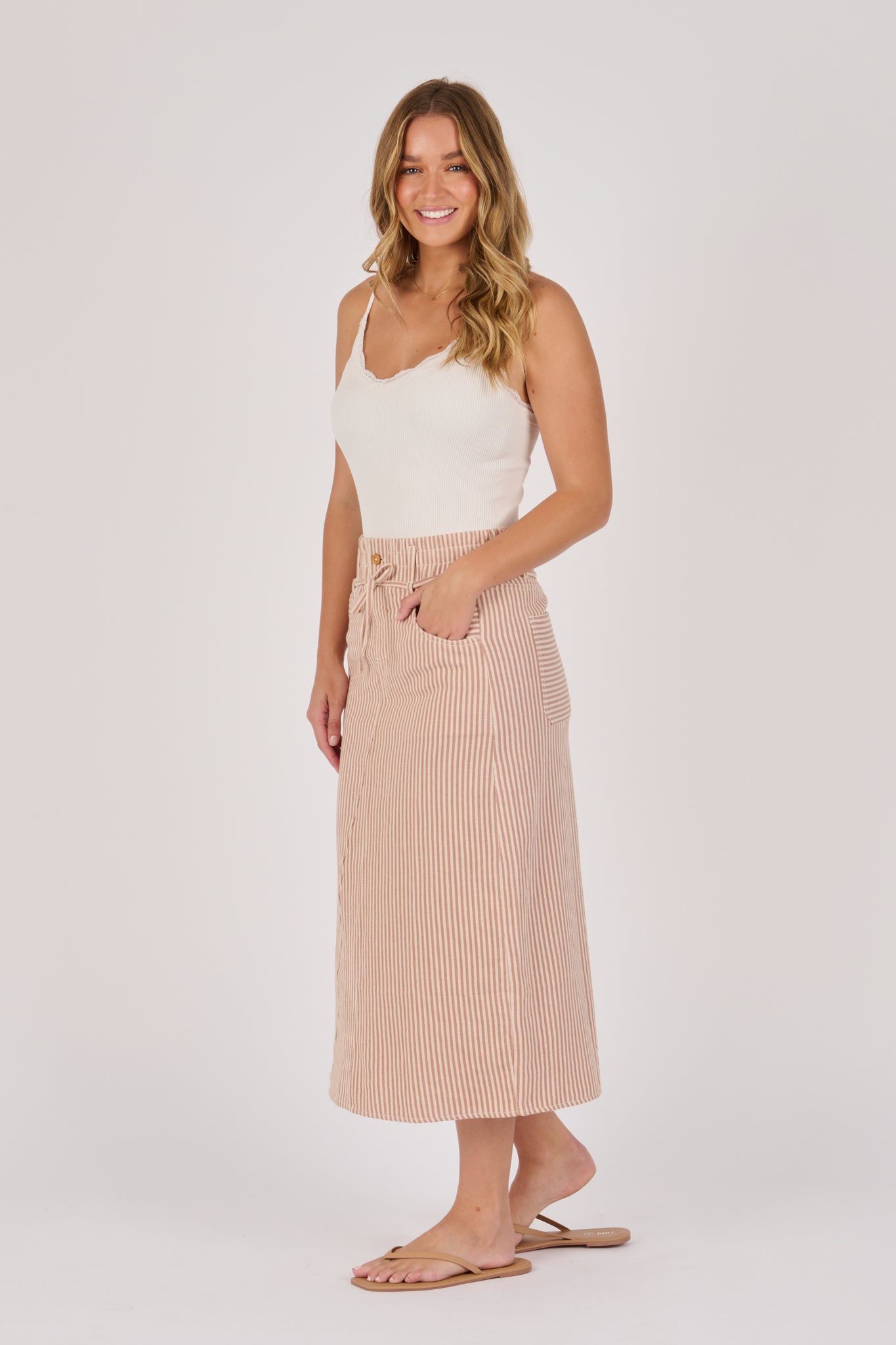 Ellis and Dewey Panelled Pull On Skirt - Mocha Stripe
