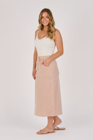 Ellis and Dewey Panelled Pull On Skirt - Mocha Stripe