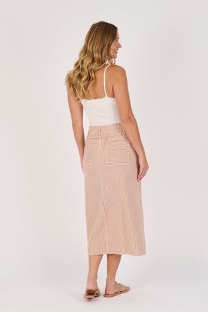 Ellis and Dewey Panelled Pull On Skirt - Mocha Stripe