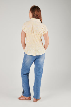 ALBTM Shirred Waist Blouse - Yellow/White