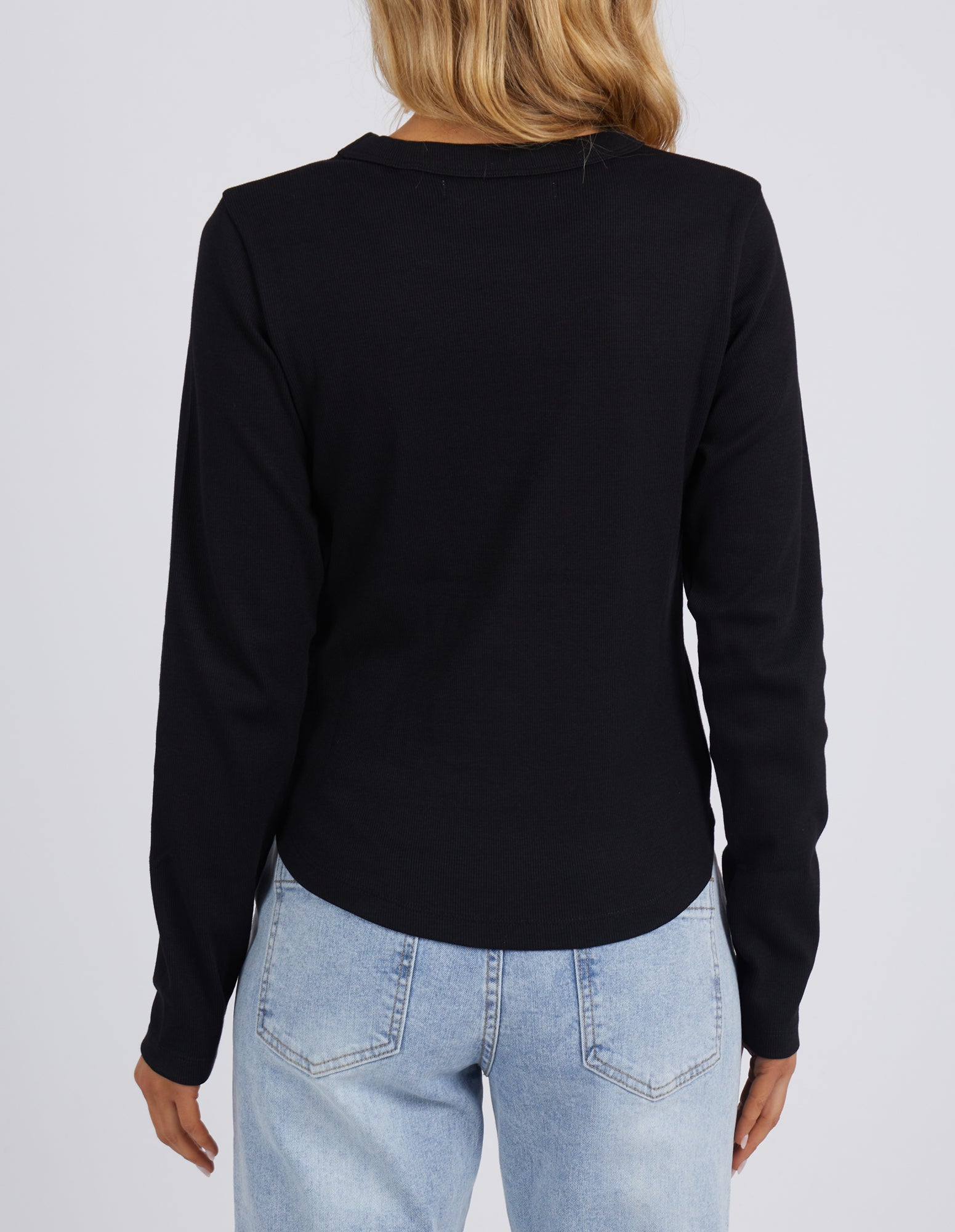 Foxwood Scoop Long Sleeve Rib - Black