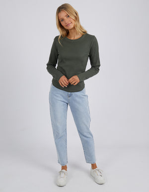 Foxwood Scoop Long Sleeve Rib - Khaki