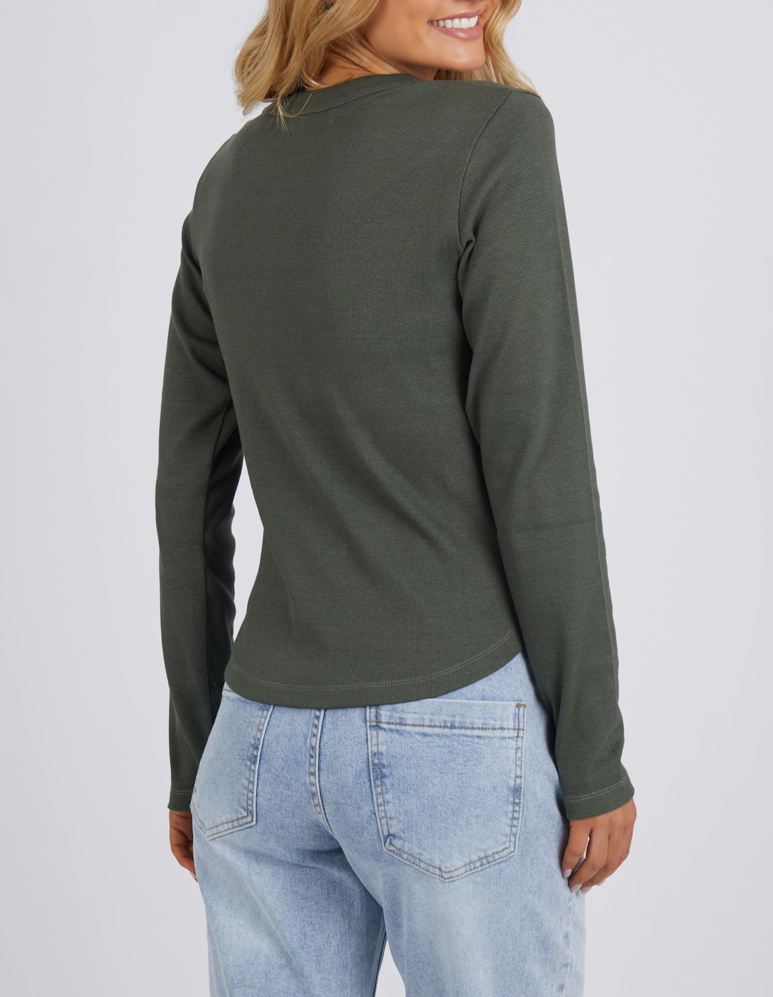 Foxwood Scoop Long Sleeve Rib - Khaki