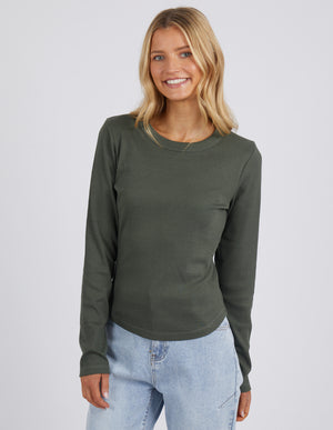 Foxwood Scoop Long Sleeve Rib - Khaki