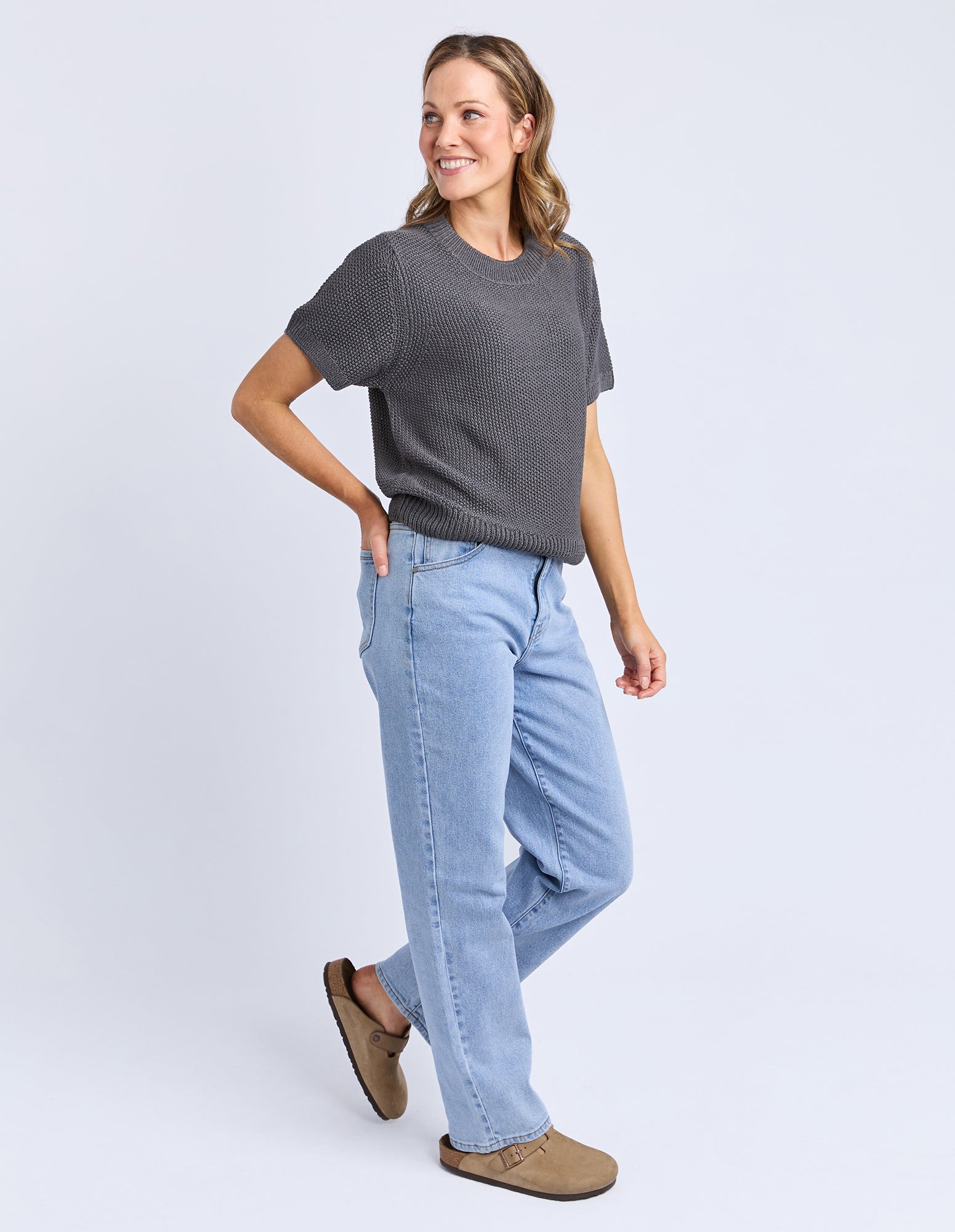 Foxwood Blair Short Sleeve Knit - Charcoal