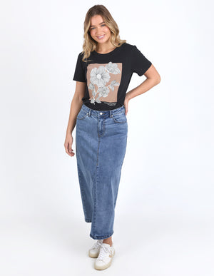 Foxwood Flower Block Tee - Black