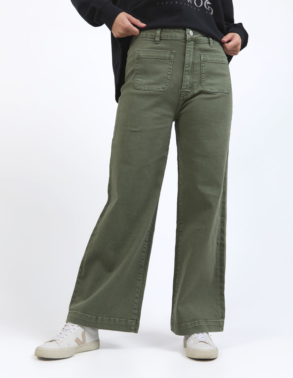 Foxwood Sarah Wide Leg Jean - Washed Green
