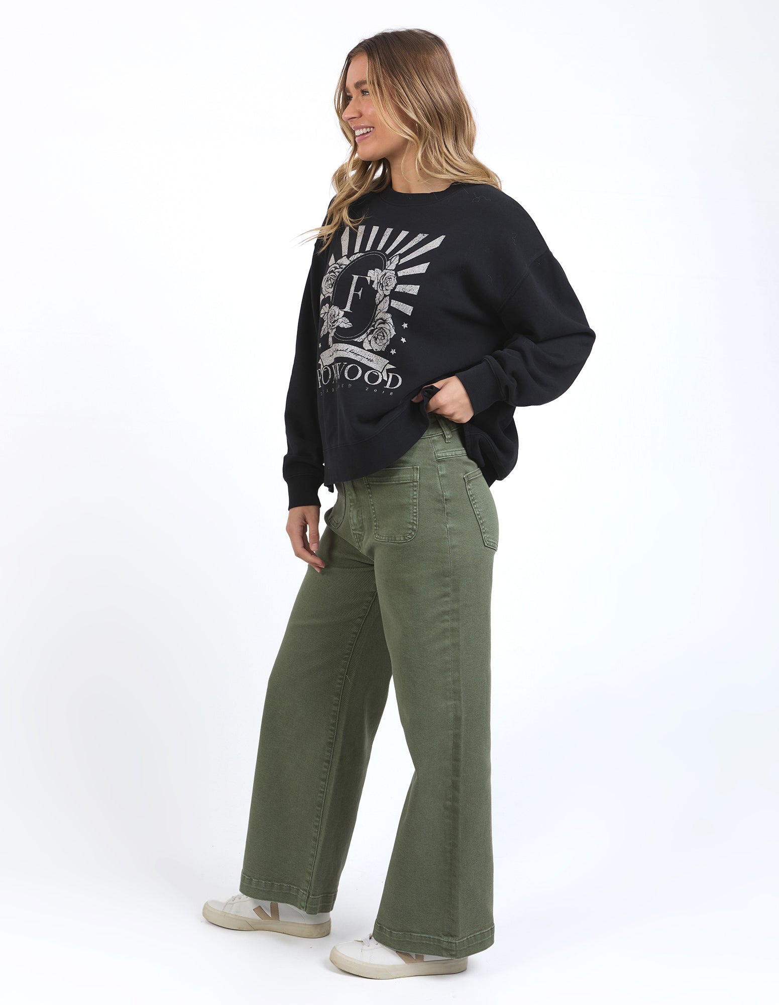 Foxwood Sarah Wide Leg Jean - Washed Green