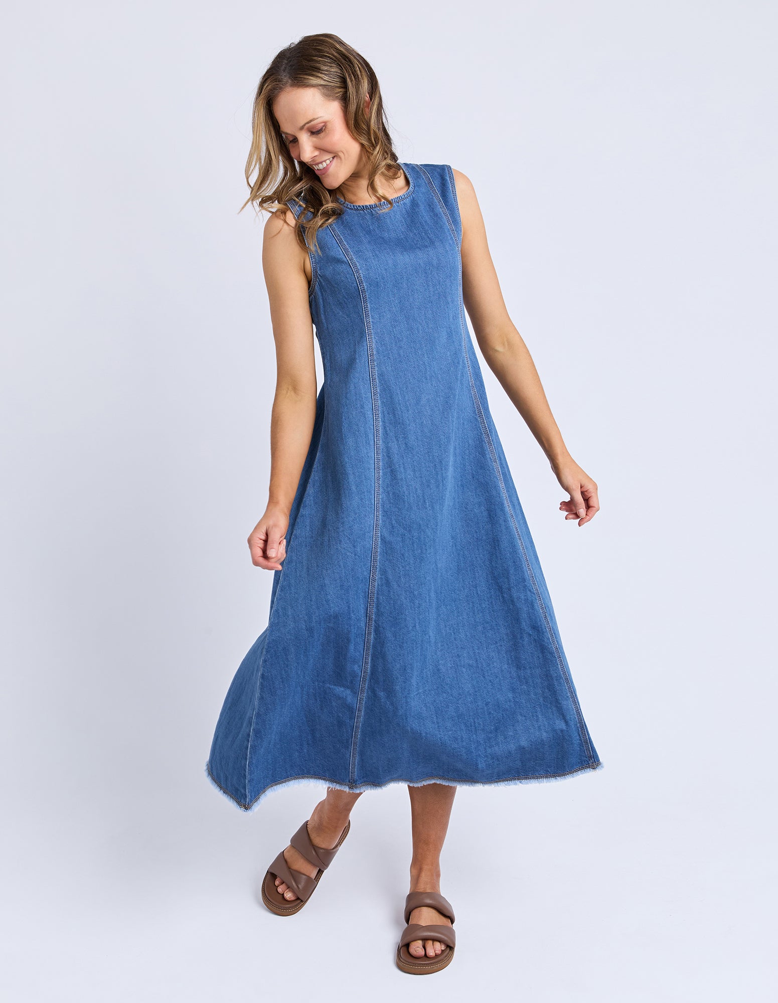 Foxwood Solene Denim Dress - Mid Blue