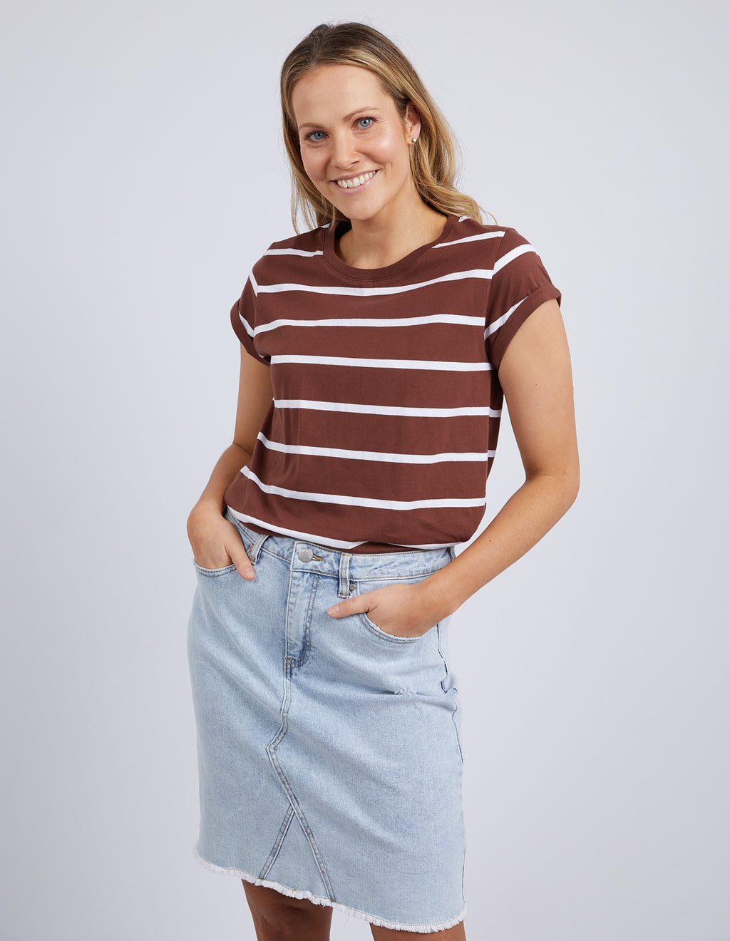 Foxwood Manly Tee - Chocolate/White Stripe