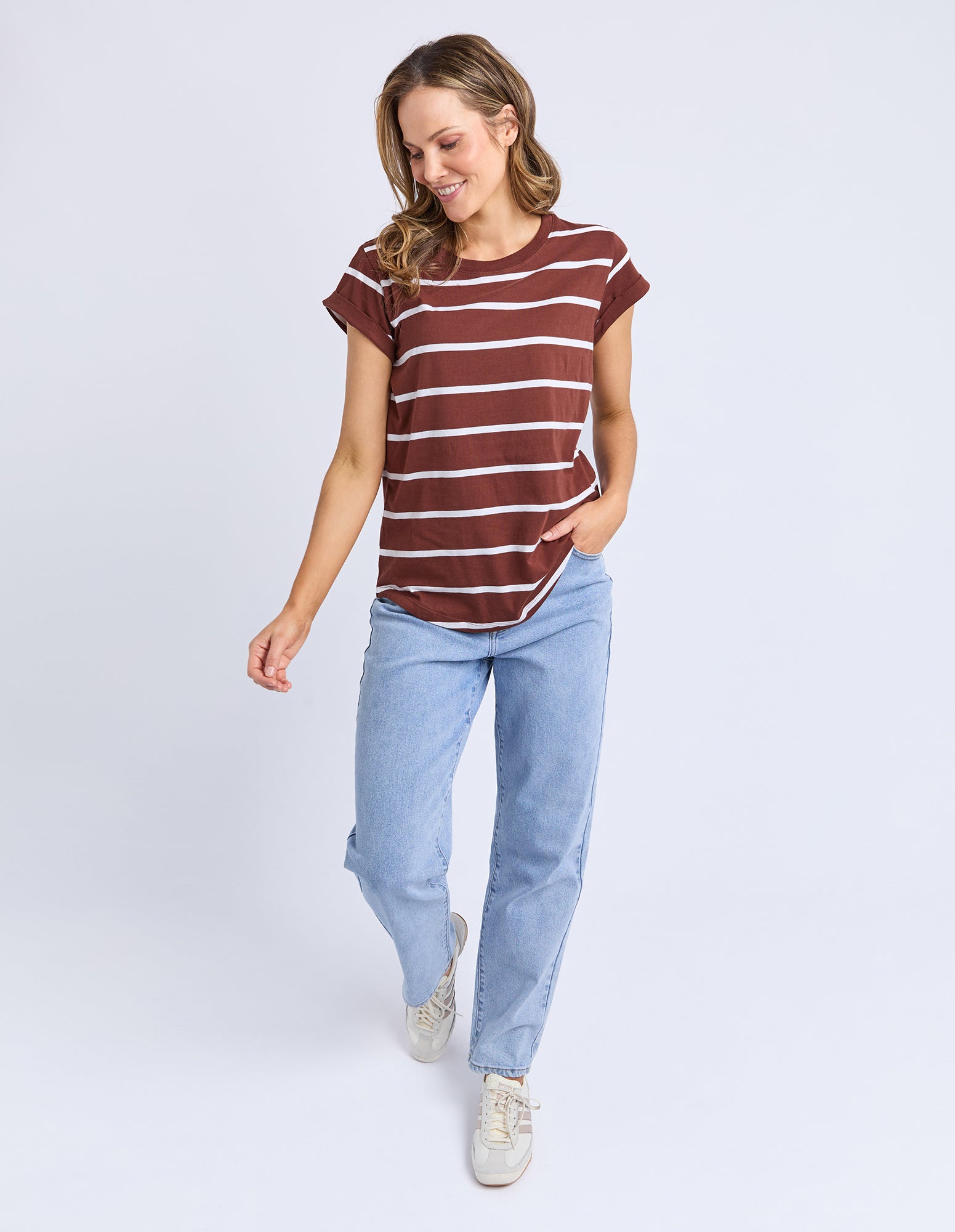 Foxwood Manly Tee - Chocolate/White Stripe