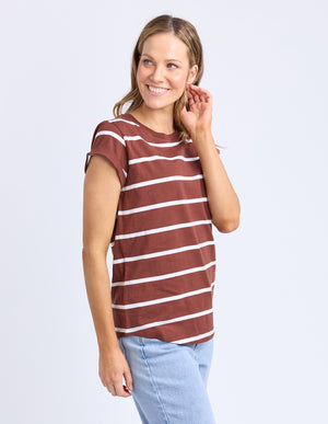 Foxwood Manly Tee - Chocolate/White Stripe