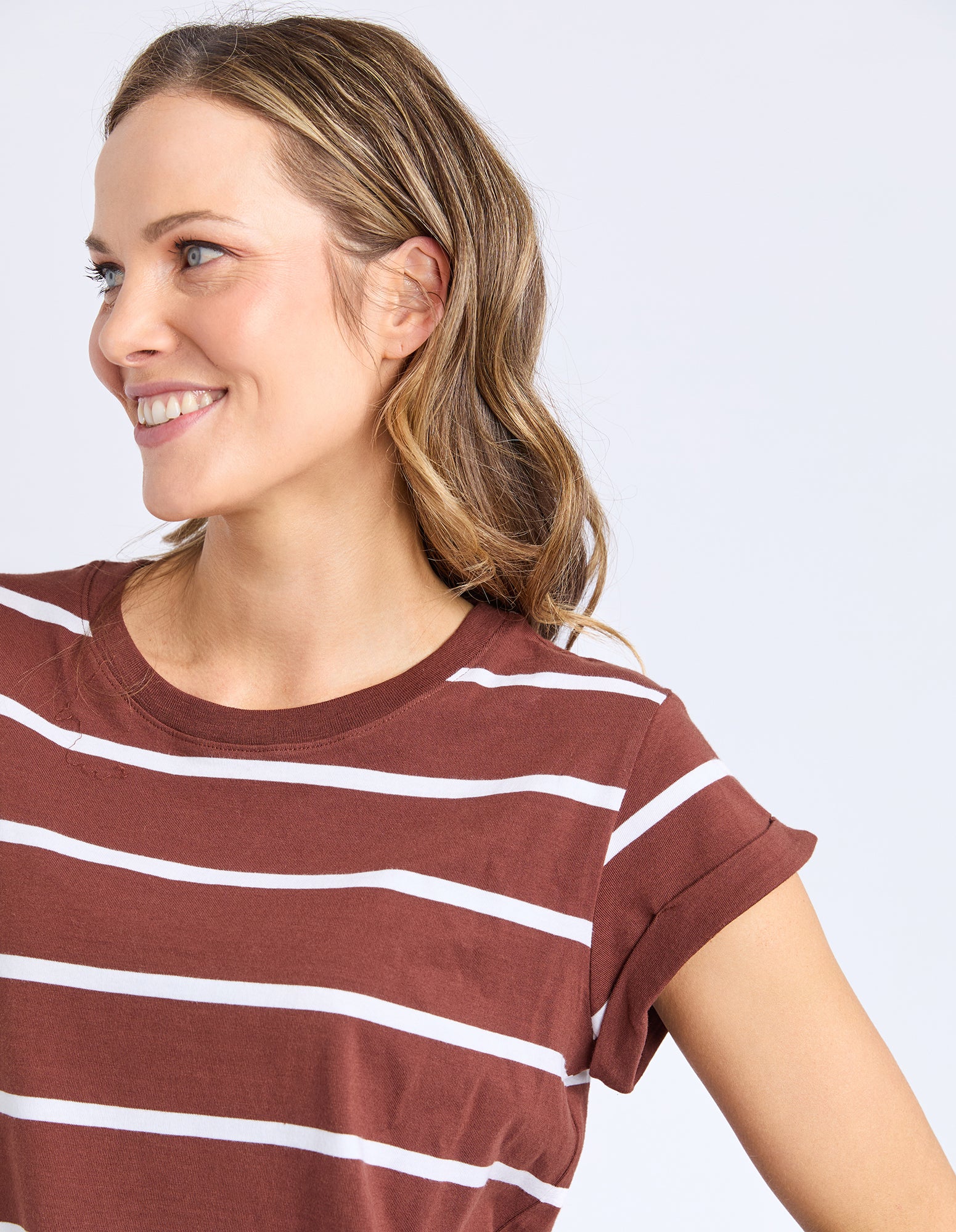 Foxwood Manly Tee - Chocolate/White Stripe