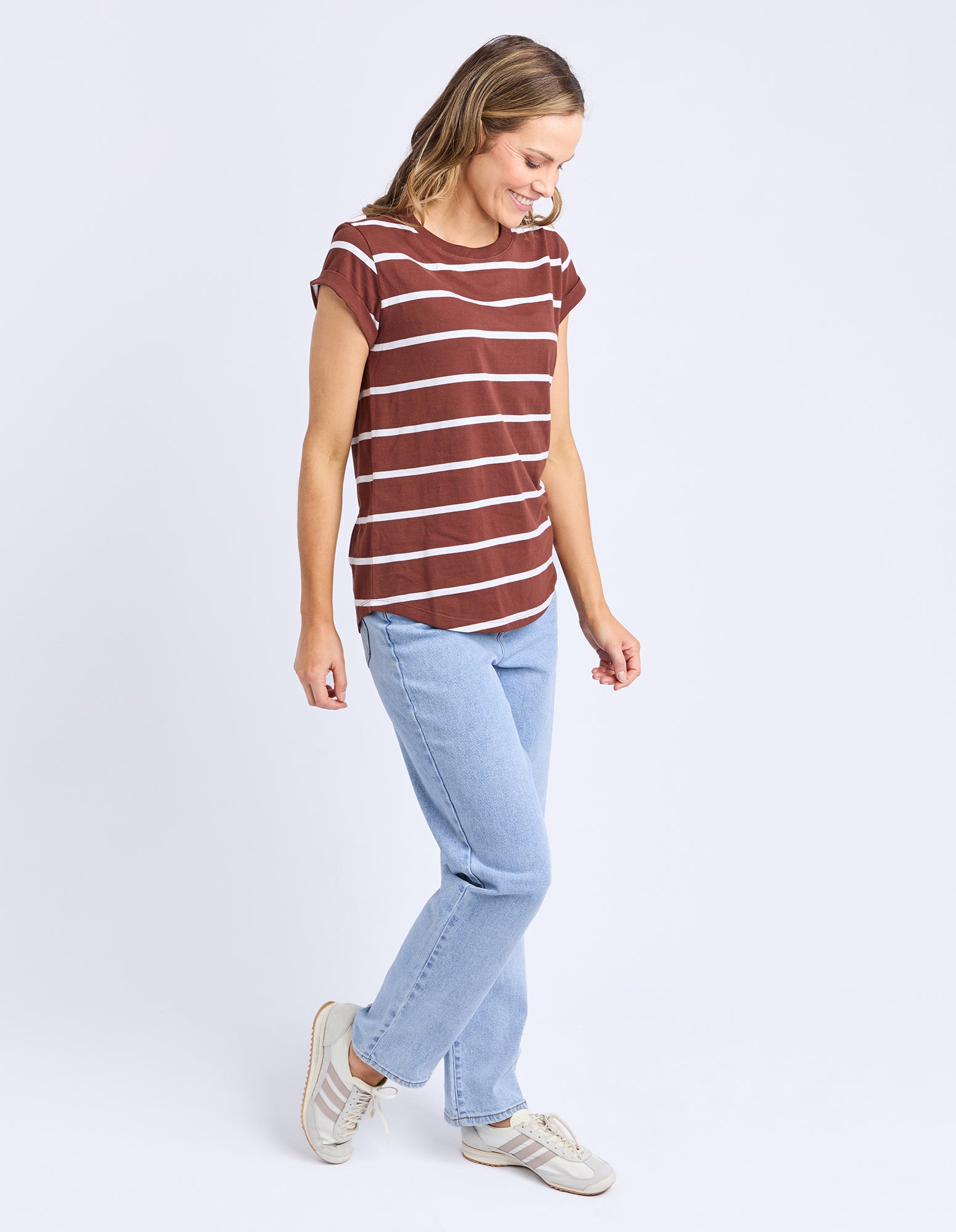 Foxwood Manly Tee - Chocolate/White Stripe