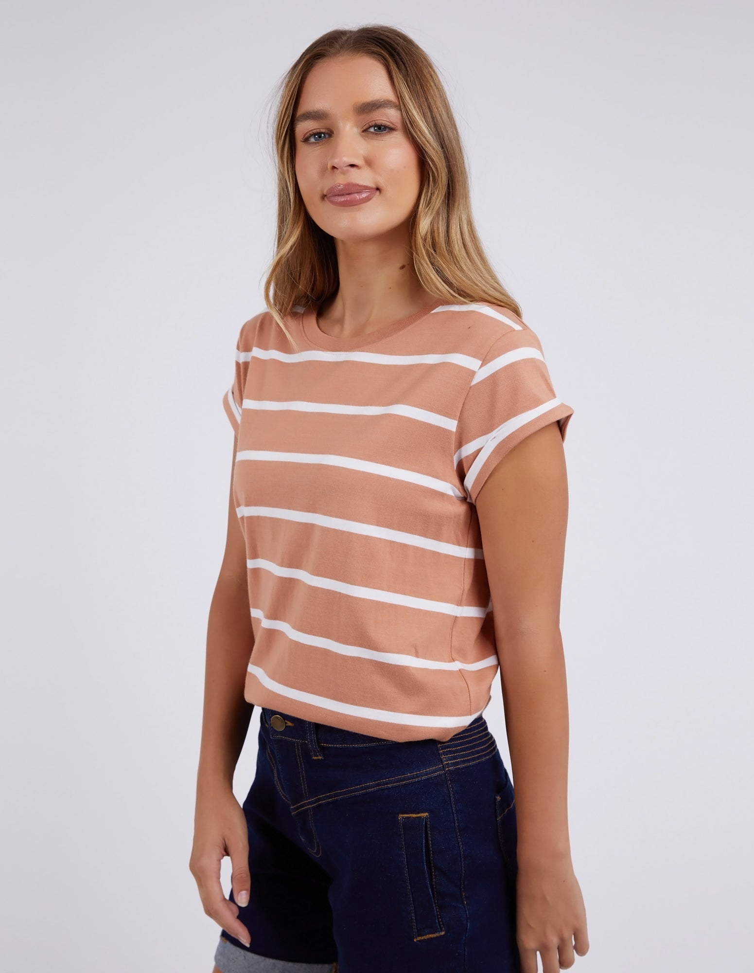 Foxwood Manly Tee - Clay/White Stripe